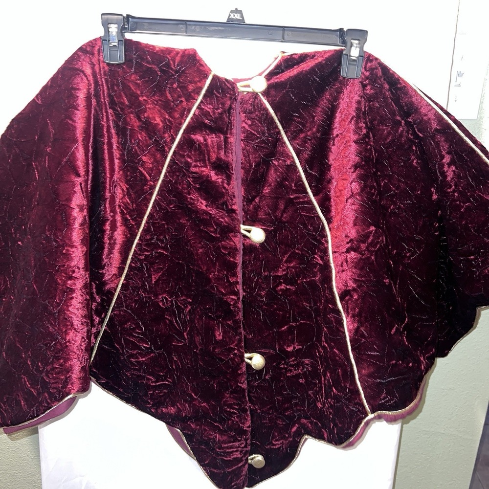 Crushed Velvet Burgundy ChristmasTree Skirt with Gold binding and buttons 58"